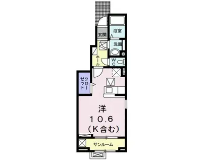 オゾラV(ワンルーム/1階)の間取り写真
