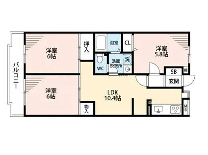 エクセレント上永谷(3LDK/4階)の間取り写真