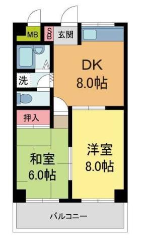 ポコアポコさくら夙川メゾン(2DK/2階)の間取り写真