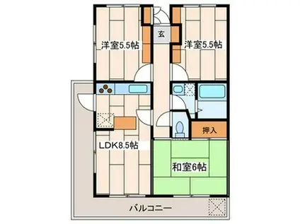 クレストヒルズ(3LDK/3階)の間取り写真