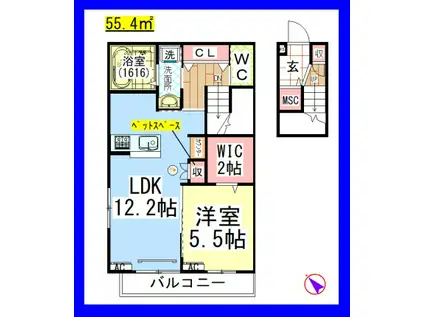 AF ペット共生・MKレジデンス5(1LDK/2階)の間取り写真