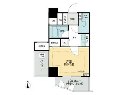 アルシオン芝浦(1K/2階)の間取り写真