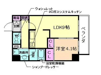 AD-HOC呉服町(1LDK/9階)の間取り写真
