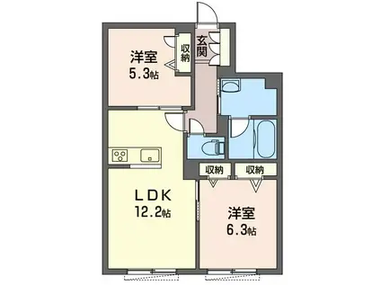 シャルム下田(2LDK/2階)の間取り写真