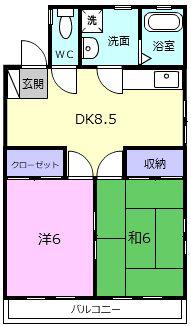 ハイツ東田原(2DK/2階)の間取り写真