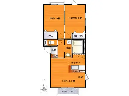 エーベストセンシュウ(2LDK/2階)の間取り写真