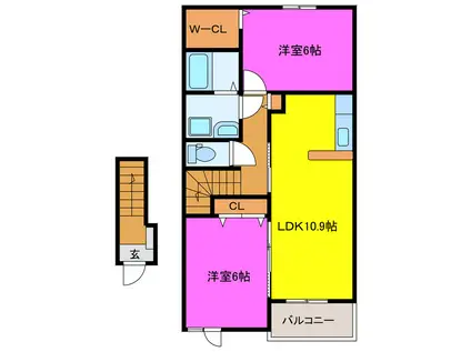 デュオキャッスル イースト(2LDK/2階)の間取り写真
