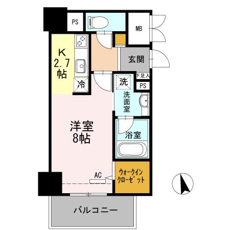 ウェルブライト博多ステーション(1K/6階)の間取り写真