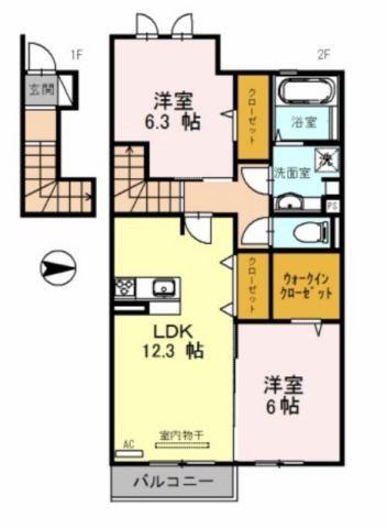 ローヤルヴィラ勝原(2LDK/2階)の間取り写真