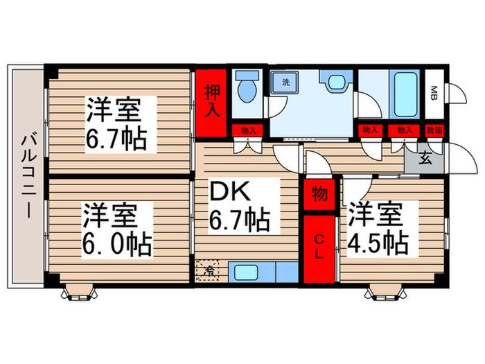 サントミグランドールマンション(3DK/2階)の間取り写真