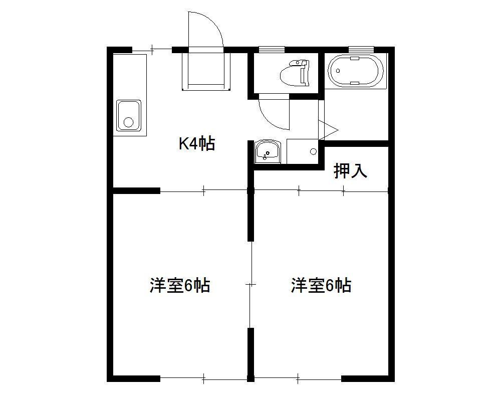 アーバンハイツB棟(2K/1階)の間取り写真