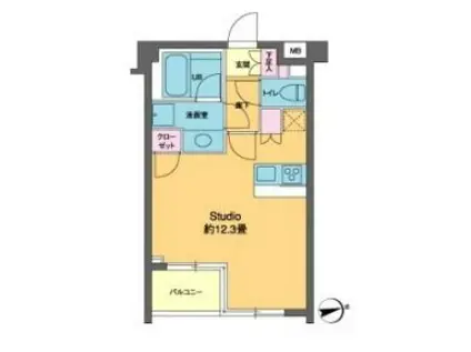 カスタリア高輪台II(ワンルーム/2階)の間取り写真