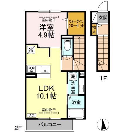 ヴィラクレストVII(1LDK/2階)の間取り写真