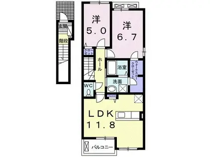 ベル・トゥルネソル(2LDK/2階)の間取り写真