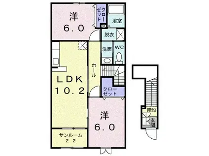グラン・コリーヌ S(2LDK/2階)の間取り写真