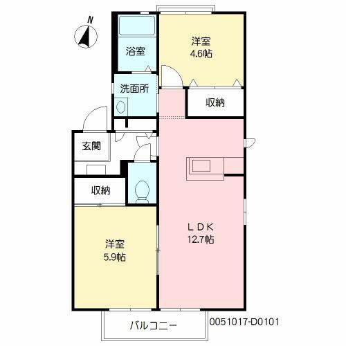 美し浜D(2LDK/1階)の間取り写真