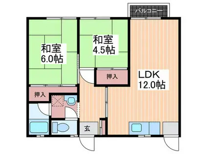コーポ上桐A棟(2LDK/2階)の間取り写真