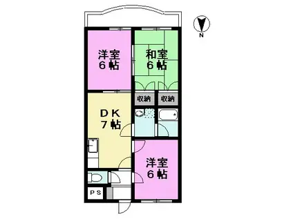 パークヒルズ苗塚(3DK/3階)の間取り写真