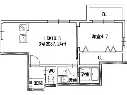 IL GRANDE黒髪(1LDK/1階)の間取り写真
