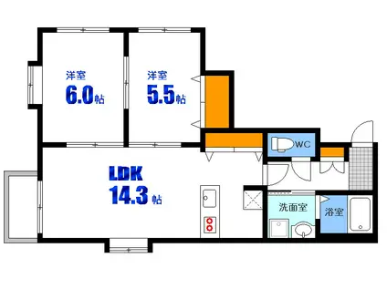 NOBLESSE 県病院前(2LDK/1階)の間取り写真