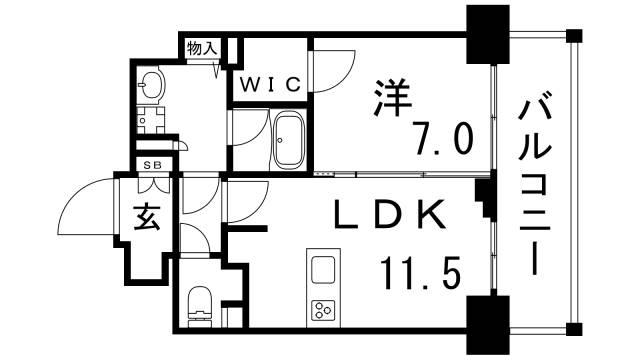 プレサンス THE神戸(1LDK/11階)の間取り写真