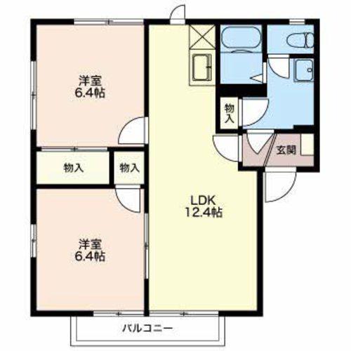 フレグランスヴェルジェAB(2LDK/2階)の間取り写真