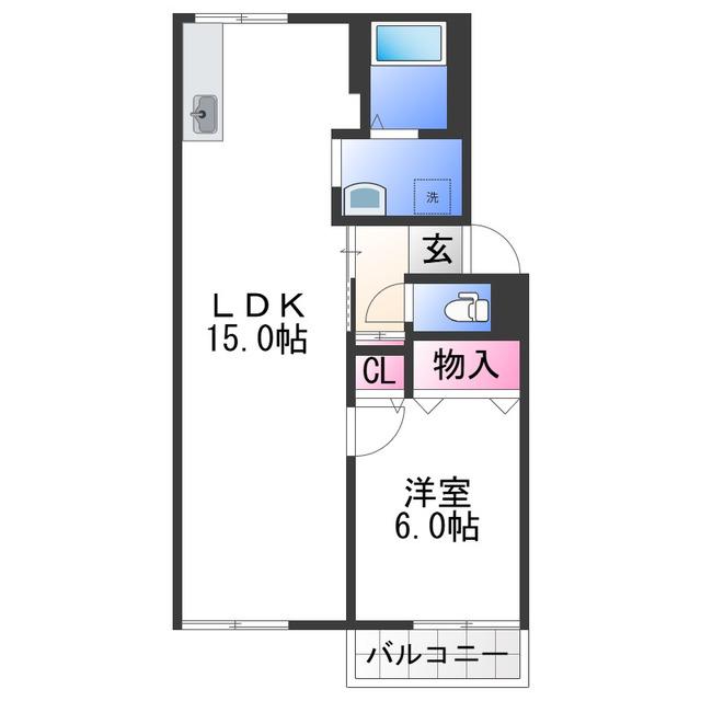 プレミール高松(1LDK/2階)の間取り写真