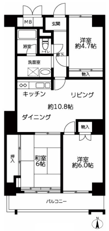 高田馬場シティハイツ(3LDK/6階)の間取り写真