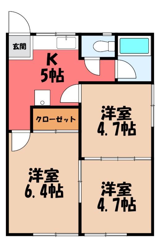 リブレス桐生堤町B(3K/1階)の間取り写真