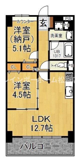 JR武蔵野線 吉川美南駅 徒歩6分 4階建 築13年(1SLDK/1階)の間取り写真