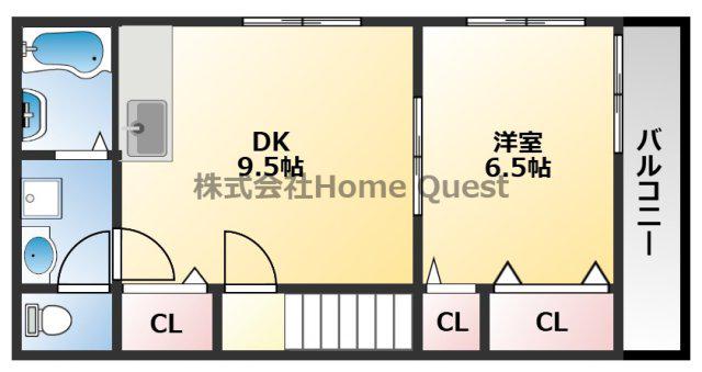 近鉄奈良線 河内小阪駅 徒歩7分 2階建 築22年(1LDK/2階)の間取り写真
