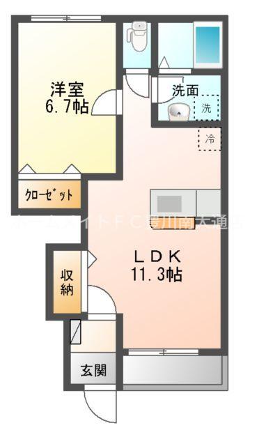 秋桜弐番館(1LDK/1階)の間取り写真