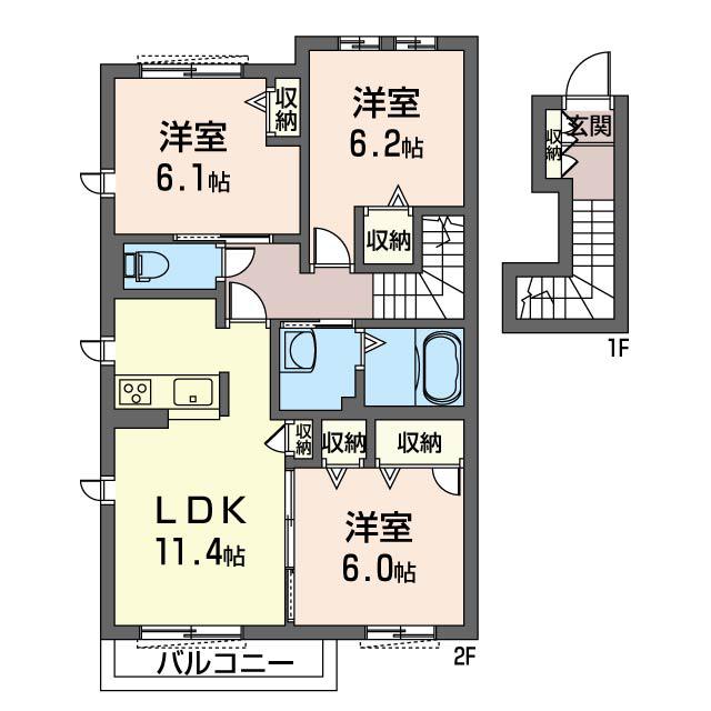 SHAMAISON境橋(3LDK/2階)の間取り写真