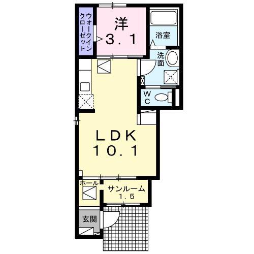 アンソレイユ(1LDK/1階)の間取り写真