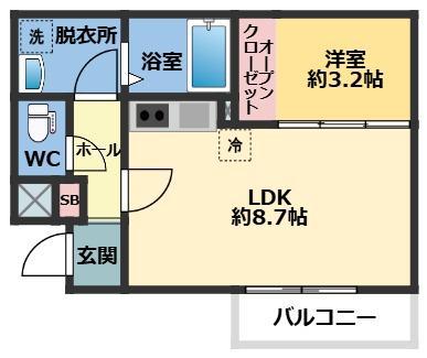 メゾン・ドゥ・アッシュ越谷(1LDK/3階)の間取り写真
