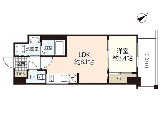 ブランシエスタ河原町(1LDK/6階)の間取り写真