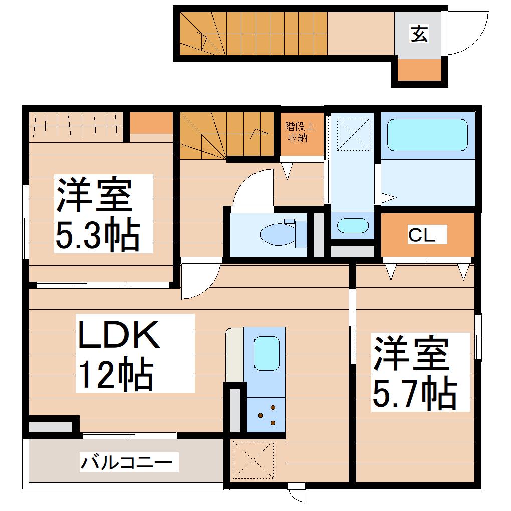 PRIMAVERA吉成台(2LDK/2階)の間取り写真