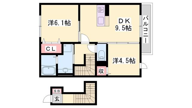 サニーDハウス芝町イースト(2DK/2階)の間取り写真