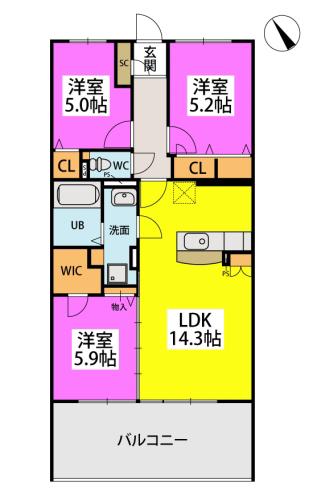 アルテハイム宮ノ陣II(3LDK/1階)の間取り写真