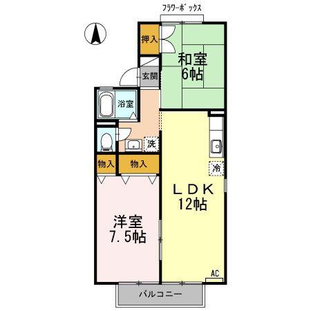 夏梅ビレッジE棟(2LDK/2階)の間取り写真