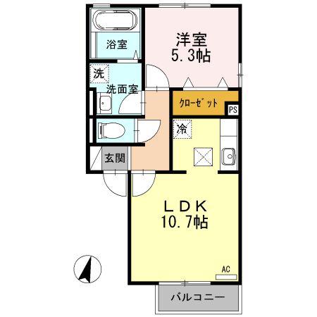エクレール南岩国(1LDK/1階)の間取り写真