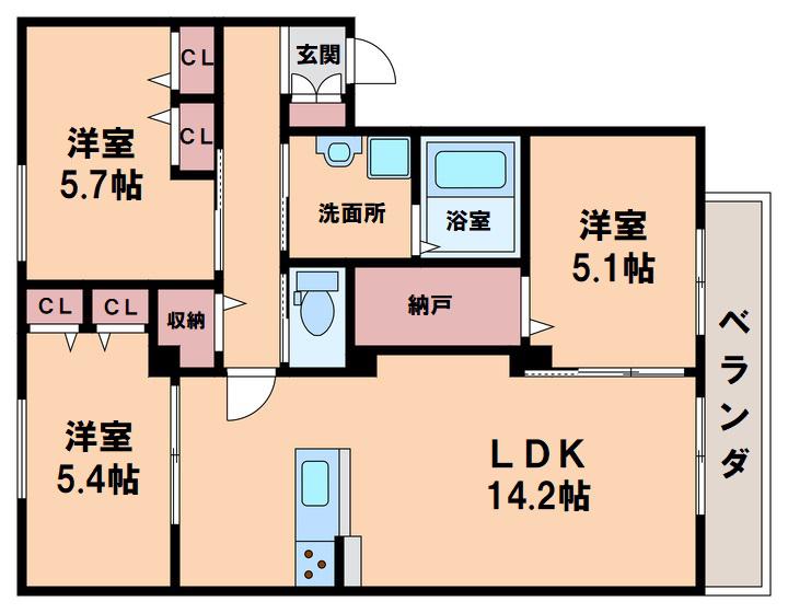 GLUCK OKB(3LDK/3階)の間取り写真