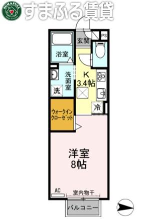D-ROOM今池(1K/1階)の間取り写真