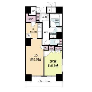 エル・セレーノ上本町レジデンス(1LDK/13階)の間取り写真