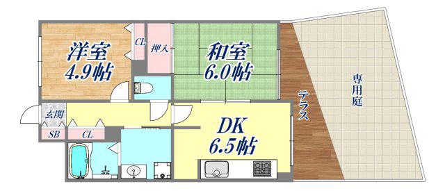 芦屋コンチェルト(2DK/1階)の間取り写真