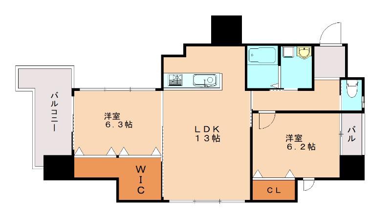 ハビテ下到津(2LDK/6階)の間取り写真