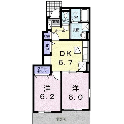 ライジング サン(2DK/1階)の間取り写真