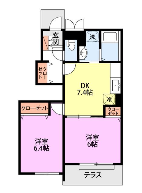 スローモーションC(2DK/1階)の間取り写真
