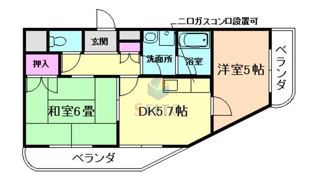第5プロビナンス村橋(2DK/3階)の間取り写真