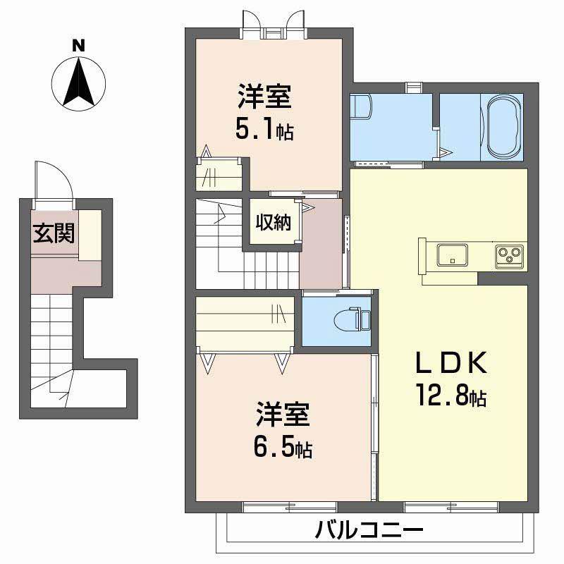 エヴァグリーン南斎院(2LDK/2階)の間取り写真